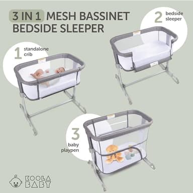 KoolerThings 3 in 1 Baby Bassinet, Bedside Sleeper, & Playpen, Easy Folding Portable Crib (Grey)- KoolaBaby (Mesh Bassinet) - Image 3