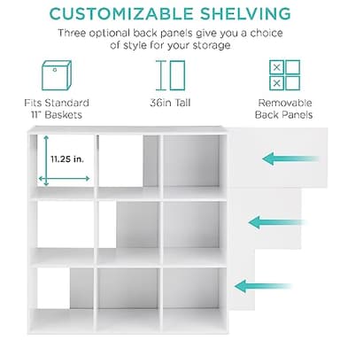 Best Choice Products 9-Cube Storage Organizer, 11in Shelf Opening, Bookcase, Display Shelf, Customizable w/ 3 Removable Back Panels - White - Image 4