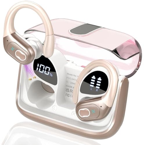 Aptkdoe Wireless Earbuds 75hrs Bluetooth 5.4 Headphone Sport, 2025 Bluetooth Earbuds Stereo Deep Bass Over Ear Bud with Earhooks, ENC Noise Cancelling Mic, IPX7 Waterproof Earphone Rose Gold - Image 1