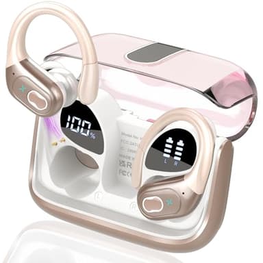 Aptkdoe Wireless Earbuds 75hrs Bluetooth 5.4 Headphone Sport, 2025 Bluetooth Earbuds Stereo Deep Bass Over Ear Bud with Earhooks, ENC Noise Cancelling Mic, IPX7 Waterproof Earphone Rose Gold - Image 1