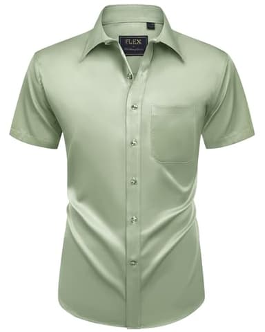 Alimens & Gentle Mens Short Sleeve Dress Shirts Wrinkle Free Solid Casual Button Down Shirts with Pocket, Sage Green, 3X-Large - Image 1