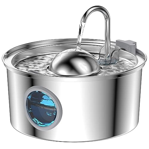 AONBOY Cat Water Fountain Stainless Steel, 108oz/3.2L Cat Fountain, Pet Water Fountain with Water Level Window, Hemispherical Shape, Multi-Filter, Silent Pump, Water Tap, Provides Flowing Water - Image 1