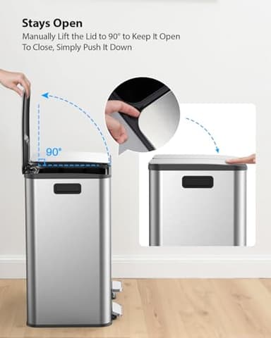 Lovewind Trash Can, 2 x 10.5 Gallon (2 x 40 L) Garbage Can for Kitchen Dual Compartment Recycling Kitchen Step Trash Bin, Stainless Steel Trash and Recycle Bin Combo with Soft-Close Lid, Silver - Image 7
