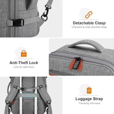 Bagsure Travel Backpack Carry On Backpack 42L Flight Approved, Expandable Laptop Backpack with Packing Cubes & Shoe Pocket, Water Resistant Luggage Backpack for Men Women, TSA Approved, Large Backpack - Image 6
