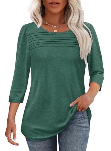 Oversized Tshirts for Women 3/4 Sleeve Summer Tops Business Casual Outfits Ladies Blouses St Patricks Day Shirt Christmas Outfits Green L - Image 1