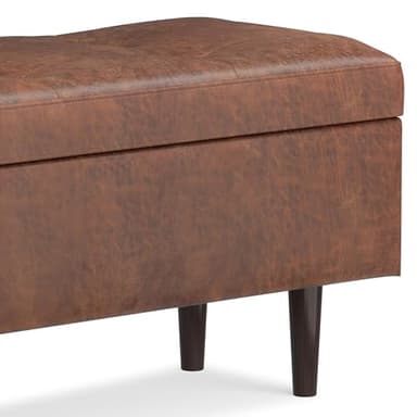 SIMPLIHOME Shay 48 inch Wide Mid Century Modern Rectangular Storage Ottoman in Distressed Saddle Brown Vegan Faux Leather, Assembled, For the Living Room, Entryway and Family Room - Image 12