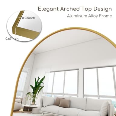 Prywot Arched Full Length Mirror, 70"x26" Free Standing Floor Mirror, Modern Full Body Mirrors with Stand, Wall Mirrors with Aluminum Alloy Frame for Bedroom,Living Room, Gold - Image 7