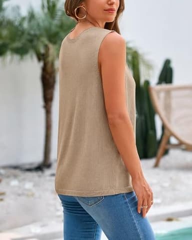BTFBM Women's Sleeveless Sweater Vest 2025 Summer Crew Neck Ribbed Knit Lightweight Pullover Casual Loose Fit Tank Tops(Khaki, Medium) - Image 3