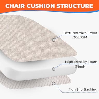 Sunsleek Chair Cushions for Dining Chairs, D-Shaped Seat Cushions with Removable Washable Cover and Ties, Chair Pads for Kitchen, Indoor Dining Room, Patio Chairs, 17'' x 16'', Set of 6, Beige - Image 5