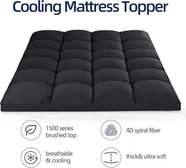 Mattress Topper King for Back Pain, Extra Thick Mattress Pad Cover, Plush Pillow Top, Deep Elastic Pocket, Black - Image 2