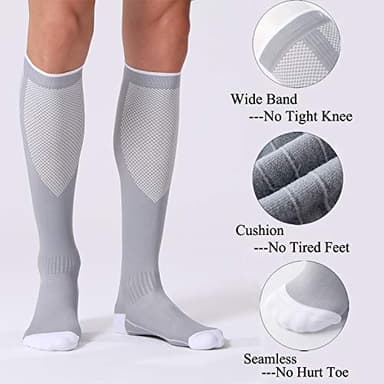FITRELL 3 Pairs Compression Socks for Women and Men 20-30mmHg- Circulation and Muscle Support Socks for Travel, Running, Nurse, Knee High, Medical Black+White+Grey Small-Medium - Image 5