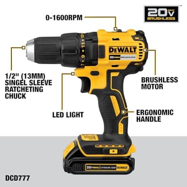 DEWALT 20V MAX Cordless Drill, Impact Driver, 2-Tool Power Tool Combo Kit, Brushless Power Tool Set with 2 Batteries and Charger Included (DCK277D2) - Image 3