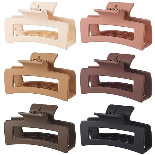 Sisiaipu Hair Clip, 3.5 Inch Medium Square Claw Clips Rectangle Clips 6 Pack Rubber Paint Acrylic Plastic Metal, Non-Slip Design for Women Girls - Coffee - Image 1