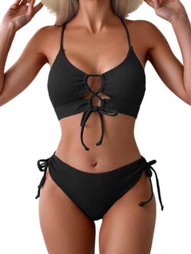 B2prity Women's Sexy Bikini Set Color Block Lace Up 2 Piece Bathing Suit Tie Side Swimsuit - Image 1