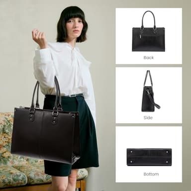 LOVEVOOK Laptop Tote Bag for Women, 15.6 Inch Large Capacity Vintage Leather Work Computer Bag, Business Casual Shoulder Handbag, Black - Image 7