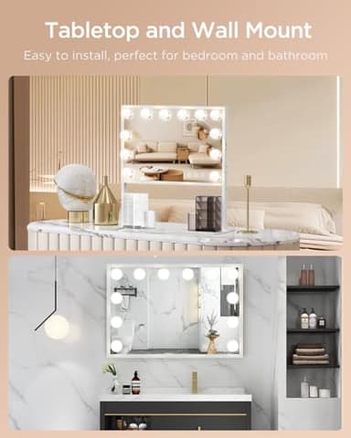 BESTOPE PRO Vanity Mirror with Lights, 23.6'' x 22.4'' Height Adjustable Makeup Hollywood Mirror with 3 Color Modes, 10X Magnification and 2 Storage Boxes, USB Charging Port, Phone Holder, Women Gifts - Image 7