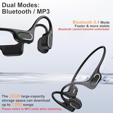 RR SPORTS Bone Conduction Bluetooth Headphones-SwimBeats,IP68 Waterproof Swimming Headphones with 32GB MP3 Player, Lightweight Open Ear Design for Swimming/Surfing/Marathon/Cycling(Black) - Image 4