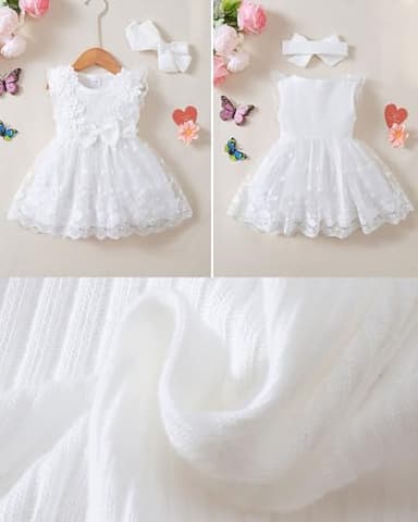 Renotemy Baby Girl Tulle Tutu Dress White Lace Sleeveless 1st Birthday Dress for Baby Girl Shower Gifts Boho Fairy Baptism Princess Wedding Birthday Party Dresses with Flower Headband 12-18 Months - Image 6