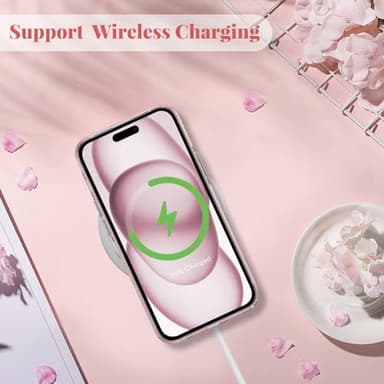 ZTOFERA for iPhone 14 Plus/15 Plus Case,Cute Pink Ribbon Bow Tie Planet Star Floral Aesthetic Phone Case,Trendy Slim Hard IMD Shockproof Protective Bumper Phone Cover for Women Girls,Cherry - Image 5