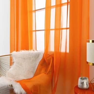 SpaceDresser Basic Rod Pocket Sheer Voile Window Curtain Panels Orange 2 Panels 52 Width 84 Inch Long for Kitchen Bedroom Children Living Room Yard(Orange,52 W x 84 L) - Image 3