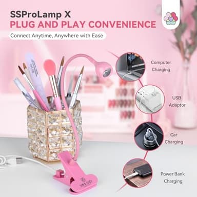SAVILAND Gooseneck U V Lamp for Gel Nails: 2025 Pink LED U V Nail Gel Lamp 10s Flash Cure Light Gel Nail Tips Lamp with Desk Clip for Gel Nail Polish Mini Nail Dryer for Manicure Gel Light - Image 4