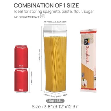 Vtopmart 4 PCS Airtight Food Storage Containers, BPA Free Plastic Spaghetti Pasta Containers with Easy Lock Lids, for Kitchen Pantry Organization and Storage, Include 24 Labels, 1.8L - Image 2