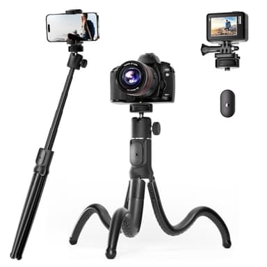 UBeesize Extendable Phone Tripod, Flexible Tripods with Remote, 3 in 1 Selfie Stick with Gopro Mount, iPhone Stand for Recording, Volgging, Live Streaming Fit for Cell Phones, Canon Sony Cameras - Image 1