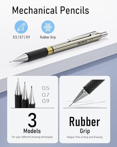 Nicpro Gold Art Mechanical Pencil Set, Metal Drafting Pencil 0.5, 0.7, 0.9mm & 2mm Lead Holder(2B HB 2H) For Sketching Drawing With Lead Refills Case - Image 3