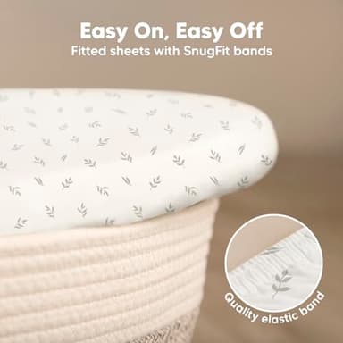 2-Pack Organic Bassinet Sheets for Girls, Boys - 100% Cotton Bassinet Mattress Sheets Compatible with Halo Bassinest Swivel Sleeper, Graco, Baby Delight, Chicco, Unisex Fitted Bassinet Sheets (Herb) - Image 5