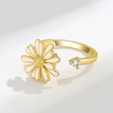 Aoeam Sunflower Fidget Ring - Silver Sunshine Spinning Daisy Adjustable Anti-Anxiety Spinner Ring with Cubic Zircon - Gift for Teens, Women - Image 5