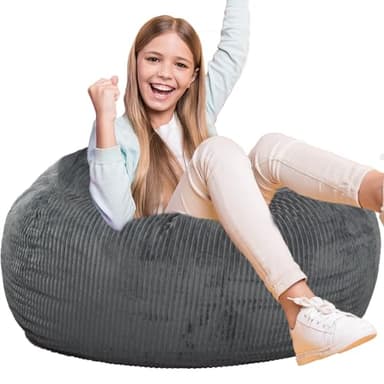 Classic Bean Bag Chair, with Faux Rabbit Fur Cover for Teens and Kids, Memory Foam Bean Bag Chairs, Ultra Soft Faux Fur Fabric, 2.5 feet Round Fluffy Bean Bag Sofa - Image 4
