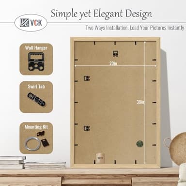 VCK 20x30 Oak Wood Frame for Poster & Picture, Natural Solid Wood Photo Frames 3 Pack, Wall Mounting Hanging - Image 3