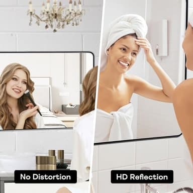 Wall Mount Mirror for Bathroom, Brushed Black Metal Framed Large Rounded Corner Rectangular Vanity Mirror, Tempered Glass, Anti-Rust, Hangs Horizontally or Vertically (30" x 40", Black - Image 6