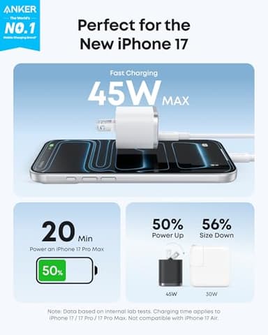 Anker Nano 45W Type C Charger Fast Charging, Compact and Foldable Plug USB C Charger Block for iPhone 17/16 Series, MacBook, Pixel 9, iPad, Samsung Galaxy S25 Ultra / S24 Series (6 ft Cable Included) - Image 2