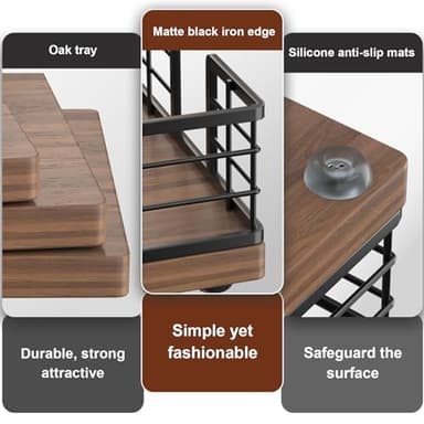 Wican Guest Towel Holder Tray for Bathroom, Oak and Iron Napkins Holder for Powder Room Dinning Table Wooden Basket for Disposable Paper Hand Towels Black & Walnut - Image 5