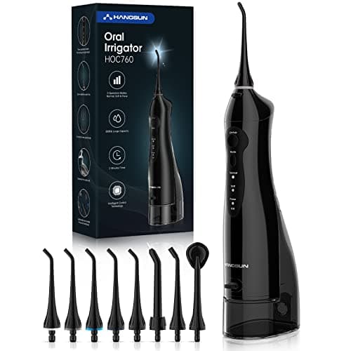 Hangsun Water Flossers for Teeth Cordless Rechargeable Dental Oral Irrigator Water Jet for Teeth Braces Care with 8 Jet Tips for Travel and Home Use (Black) - Image 1