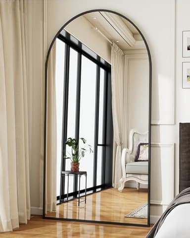 Koonmi 34"x76" Arched Full Length Mirror, Black Large Floor Mirror with Aluminum Alloy Frame Standing Hanging or Leaning Wall-Mounted Mirror, Vanity Mirror for Living Room and Bedroom - Image 1