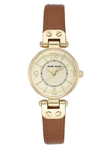Anne Klein Women's 109442CHHY Gold-Tone Champagne Dial and Brown Leather Strap Watch - Image 1