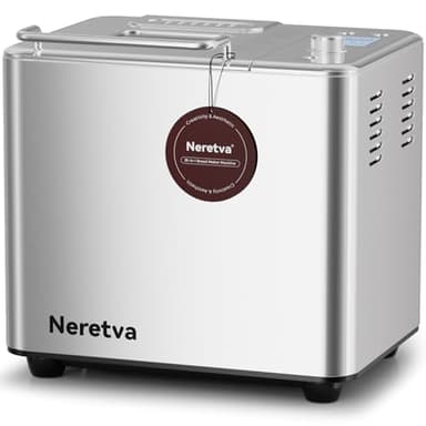 Neretva Bread Maker, 20-IN-1 2LB Bread Machine Dual Heater Bread Maker Machine Automatic with Nonstick Ceramic Pan, 15H Timer & 1H Keep Warm Set, Low Noise, Stainless Steel Breadmaker Recipe-Silver - Image 1