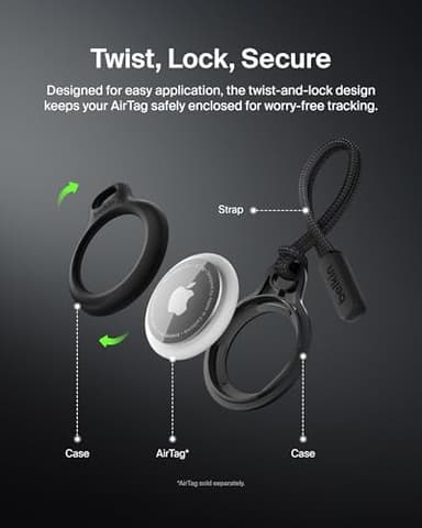 Belkin Apple Airtag Secure Holder With Strap - Apple Air Tag Keychain - Airtag Holder With Strap For Key Ring - Airtag Keychain Accessories - Scratch Resistant Airtag Case With Raised Edges - Black - Image 4