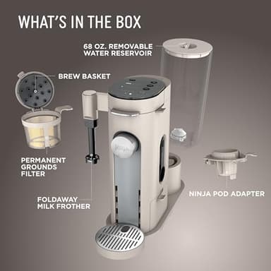 Ninja Pod & Grounds | Coffee Maker | XL Single-Serve | K-Cup Pod Compatible | Brews Grounds | Compact Design | Built-In Milk Frother | 68-oz. Reservoir, 6-oz. Cup to 24-oz. Mug Sizes | Stone |PB055AST - Image 10