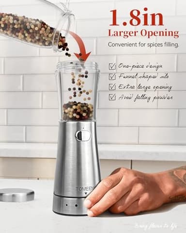 Electric Salt and Pepper Grinder Set with Storage Base, Stainless Steel Rechargeable Salt and Pepper Grinder Set with 4.5 oz Large Capacity, 1.8" Wide Mouth, Adjustable Coarseness, Ideal for Kitchen - Image 5