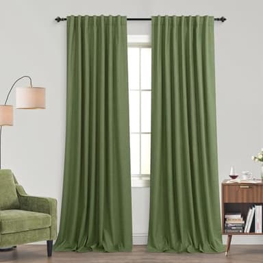 KOUFALL Dining Room Curtains for Christmas,Blackout Linen Neutral Forest Grass Green Boho Office Curtains for Windows at Home - Image 9