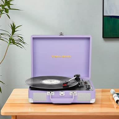 Vinyl Record Player with Built-in Speakers Vintage 3-Speed Portable Suitcase Bluetooth Turntables with USB Recording Belt-Driven LP Player Support AUX/RCA/Headphone Jack, Purple Leather - Image 7