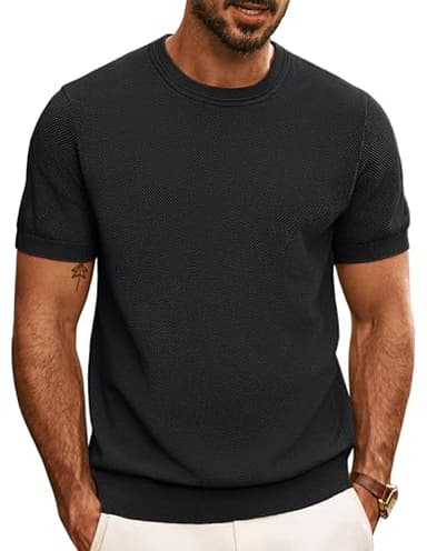 PJ PAUL JONES Mens Shirts Classic Black T-Shirts Knit Solid Tee Shirts Short Sleeve Knitwear - Image 1