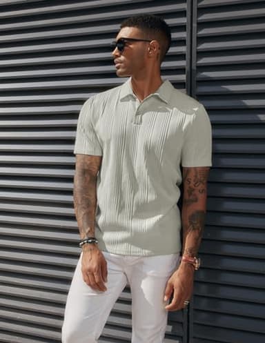 PJ PAUL JONES Mens Short Sleeve Polo Shirts Lightweight Textured Polo Shirts for Summer - Image 2