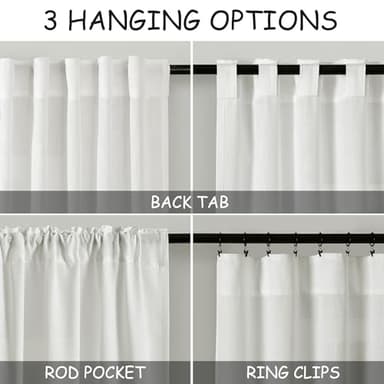 Ivory Kitchen Cafe Curtains 45 Inch Length 2 Panel Set Back Tab Rod Pocket Semi Sheer Light Filtering Short Curtain Farmhosue Small Curtains for Basement Window Bathroom Living Room 52x45 Inches Long - Image 3