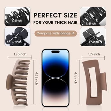 8 Pack Hair Clips for Women,Rectangle Claw Clips for Thick Hair, Double Row Small and Medium Claw Clips for Women Thin Hair, Nonslip,Strong Hold Jaw Clip - Image 2