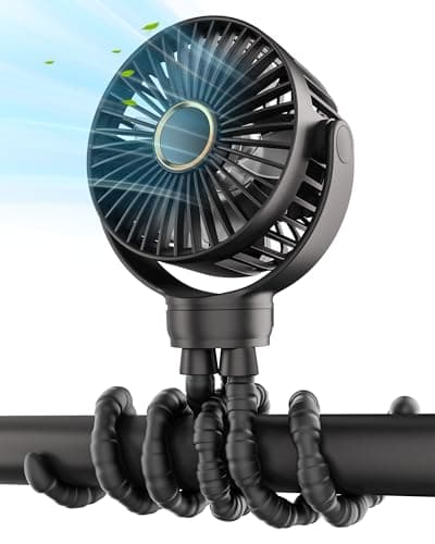 TUNISE Stroller Fan: Rechargeable with TYPE-C Port, 4000mAh, 360° Rotatable, 3-Speed, Flexible Tripod, Clip Anywhere for Baby's Comfort - Durable and Easy to Clean, Black - Image 1