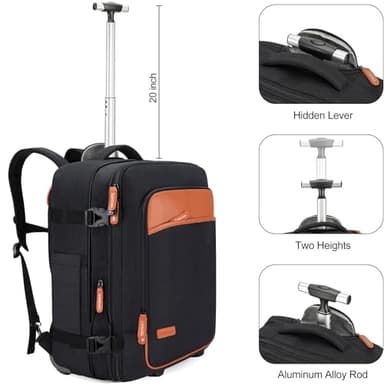 Rolling Backpack for Men and Women, Extra Large 42L Travel Backpack with Wheels, 17.3 Inch Carry-On Laptop Bag with 4 packing cubes for Business and Work, Large Capacity Rolling Bag - Image 3